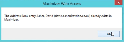 Maximizer duplication error message