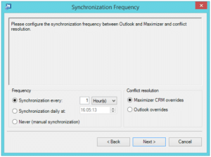 Outlook synchronisation frequency