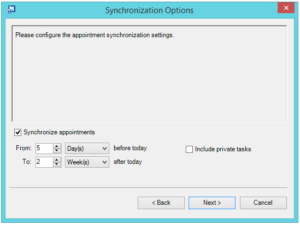 Outlook synchronisation options in Maximizer