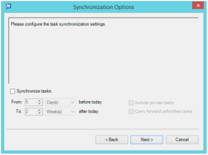 Synchronization options for Outlook integration