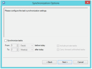 Synchronization options for Outlook integration