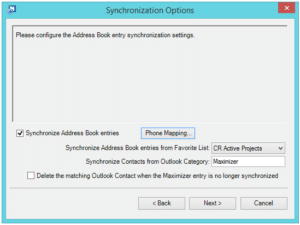 Outlook integration sync options