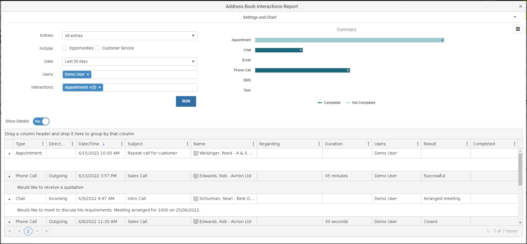 Address Book Interactions Report Results