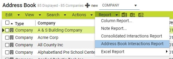 Address Book Interactions Report