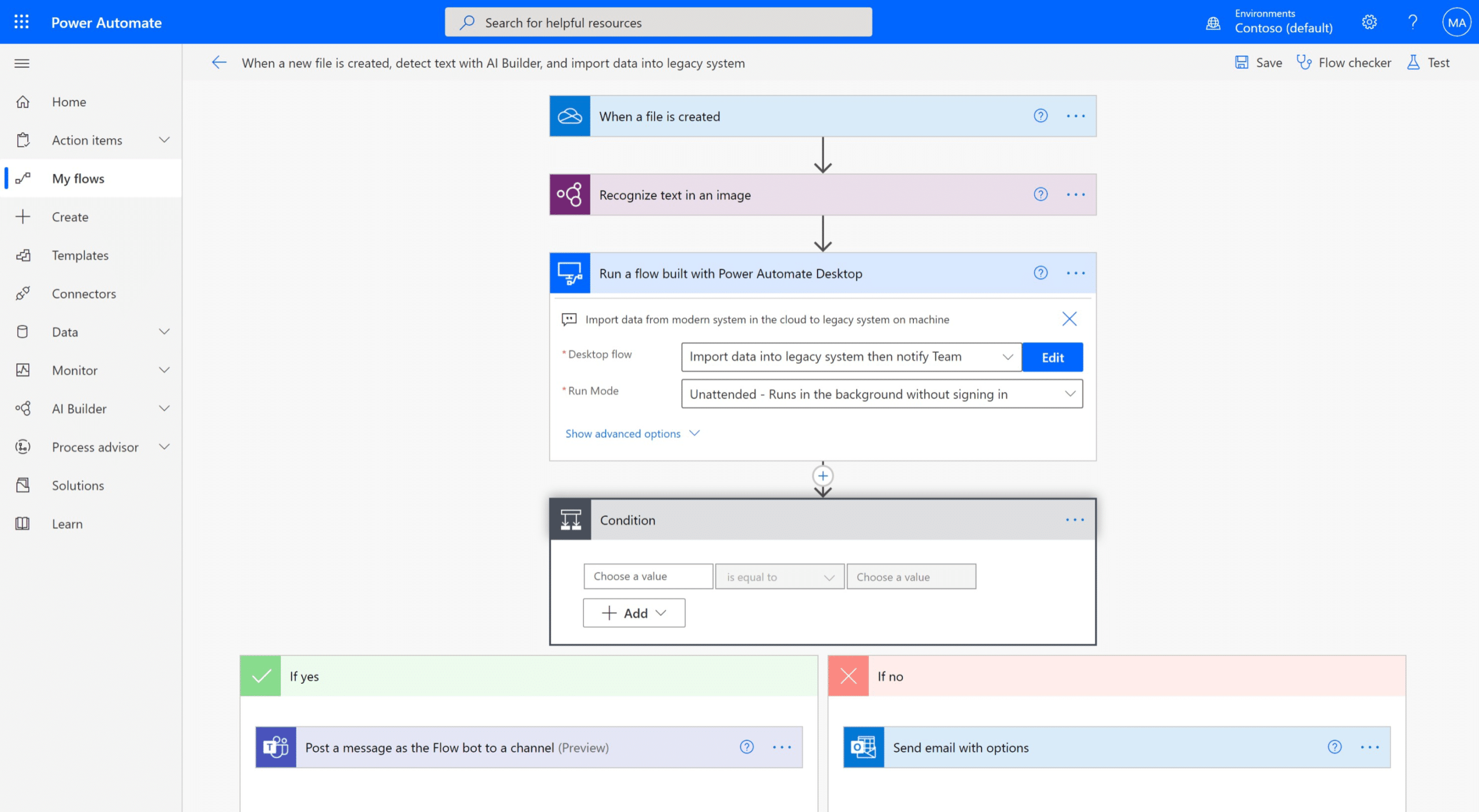 Any of the desktop flows you create can be run manually, triggered to run on a schedule, or from within a cloud flow as seen here. By triggering desktop flows within your cloud flows, you expand the possibilities of automation across your organisation.