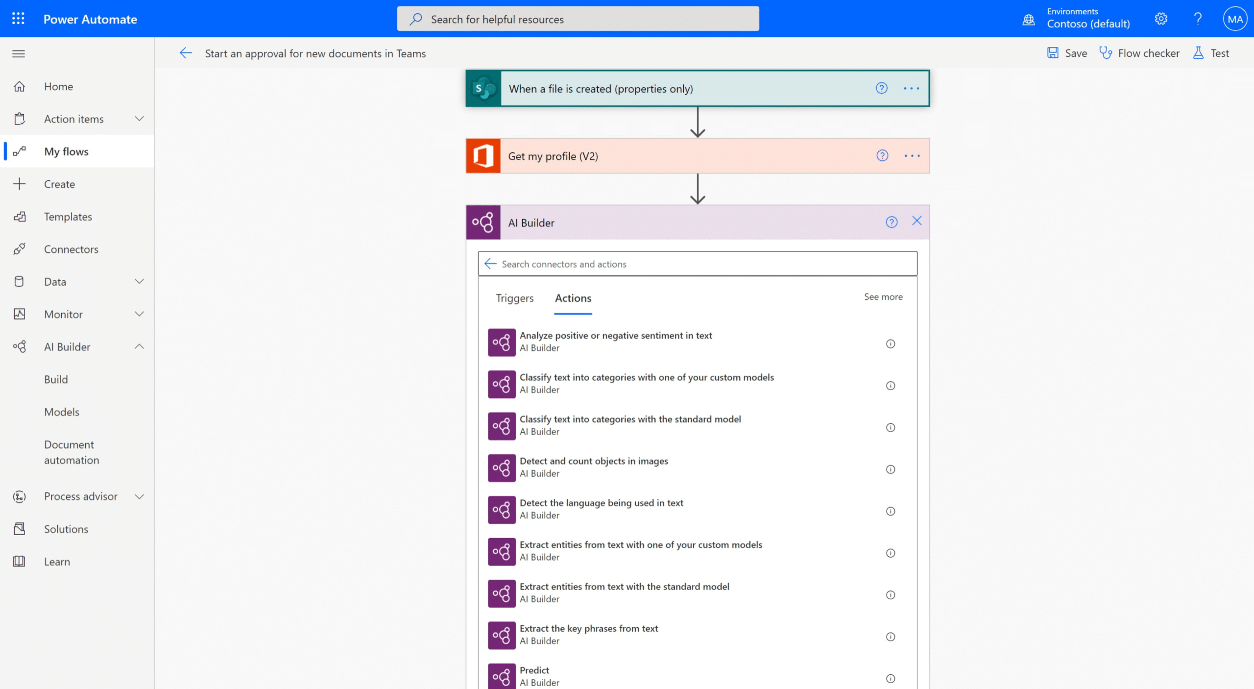 AI Builder adds intelligence to your flows. This turnkey solution brings the power of Microsoft AI through a point-and-click experience, helping you improve business performance.