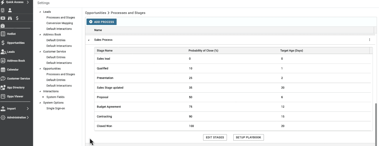 Maximizer SLE Sales Playbook - Admin - Processes and Stages