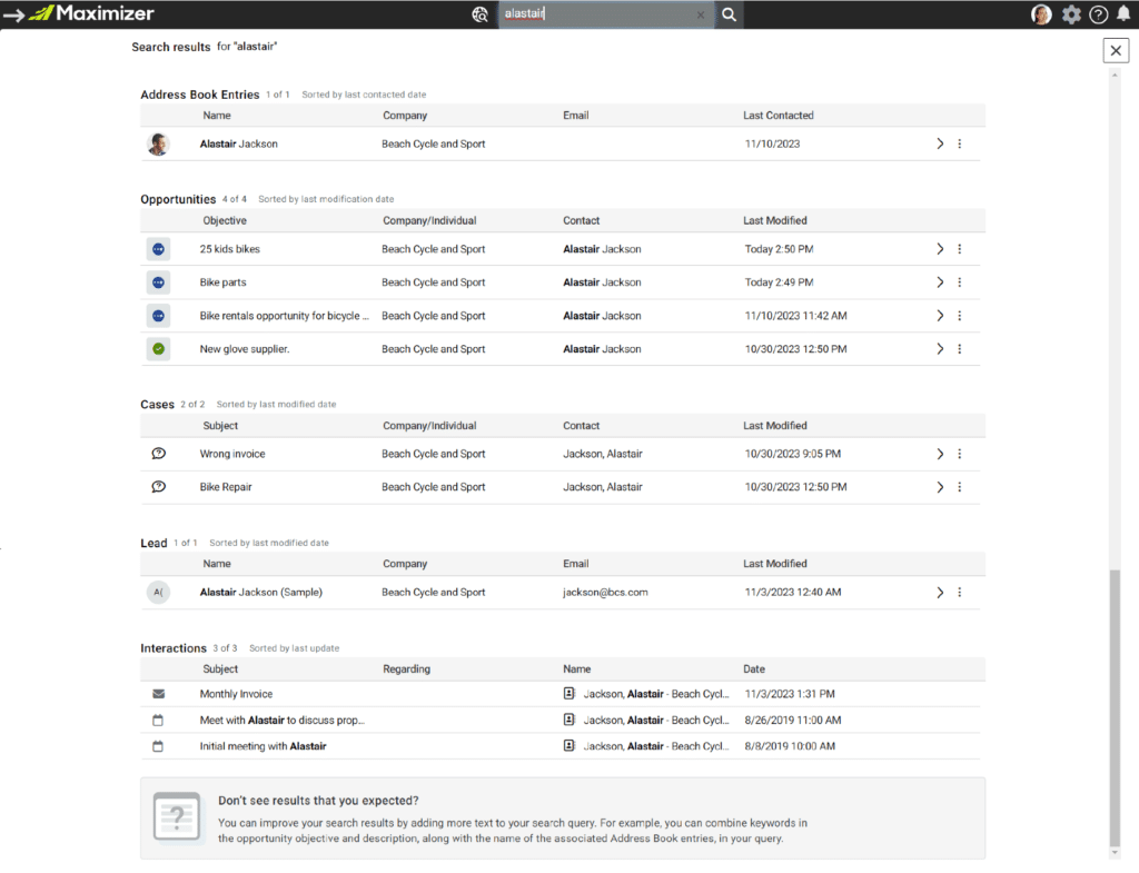 Global Search - Maximizer Cloud November Update
